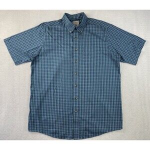 L.L. Bean Men’s Large Traditional Fit Short Sleeve Blue Plaid Button Down Shirt